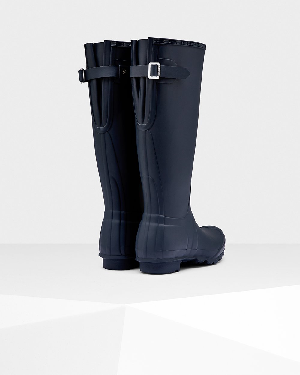 Womens Tall Rain Boots - Hunter Original Back Adjustable (92LDUNRVS) - Navy